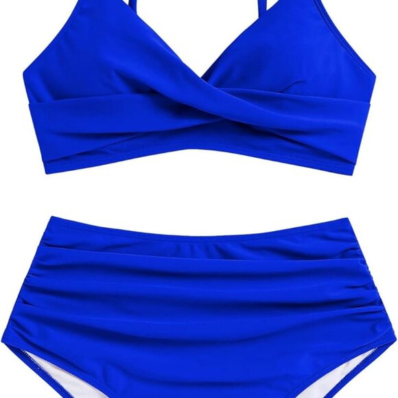 Women High Waisted Bikini Sets Two Piece Swimsuit - Royal Blue - Medium - Push U - Picture 5 of 9